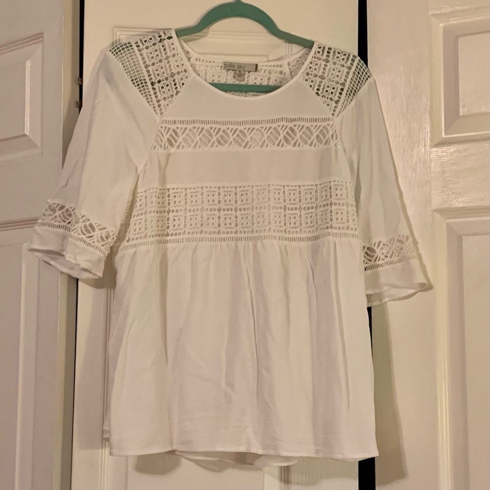 Pale Sky White Lace Panel Women’s Top